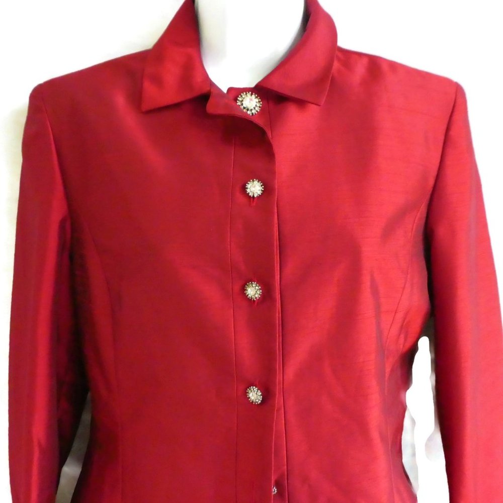 Vintage 90s Y2K Red Blazer Red Rhinestone Jewel Stone Buttons Lined Princess 6 - Picture 1 of 14